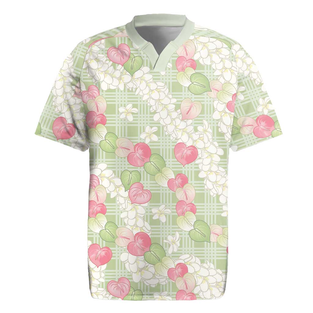 Anthurium Plumeria Lei Pastel Rugby Jersey Green Hawaiian Splendid Palaka LT01 Green - Polynesian Pride