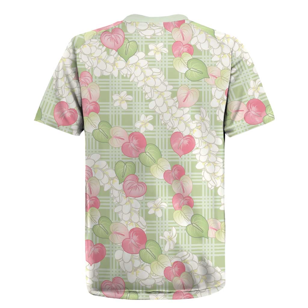 Anthurium Plumeria Lei Pastel Rugby Jersey Green Hawaiian Splendid Palaka LT01 - Polynesian Pride