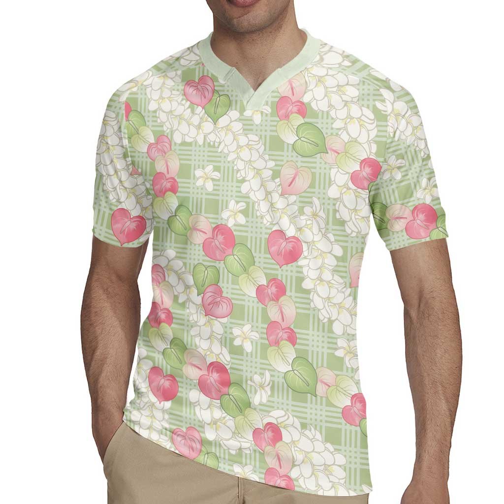 Anthurium Plumeria Lei Pastel Rugby Jersey Green Hawaiian Splendid Palaka LT01 - Polynesian Pride