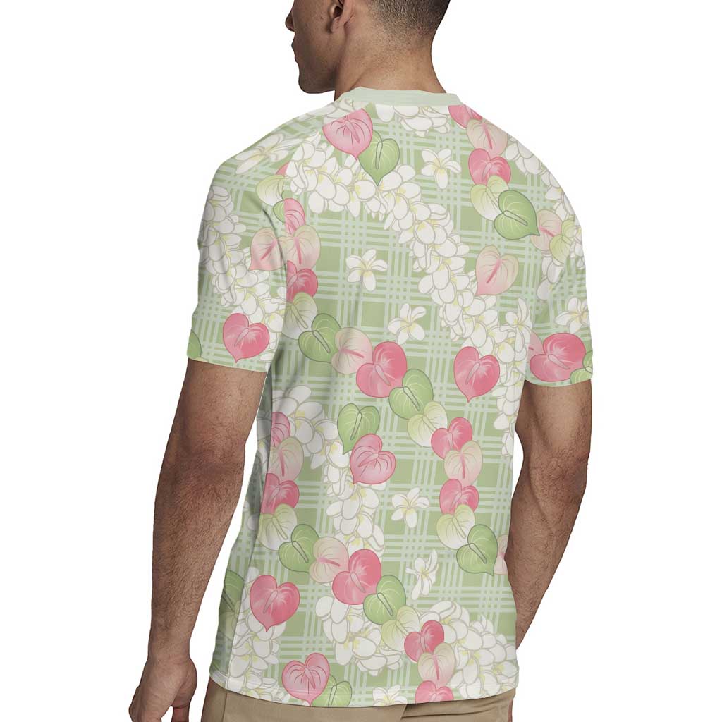 Anthurium Plumeria Lei Pastel Rugby Jersey Green Hawaiian Splendid Palaka LT01 - Polynesian Pride