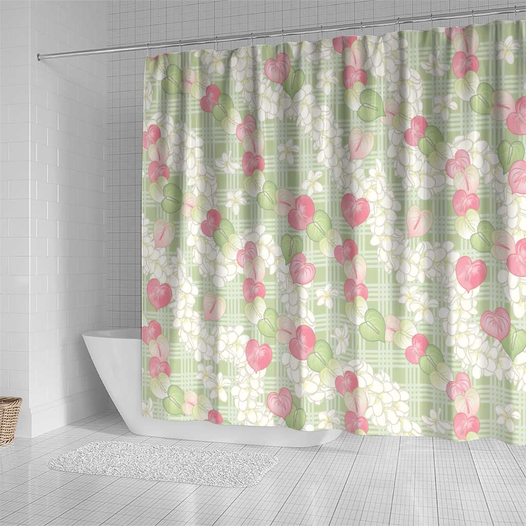 Anthurium Plumeria Lei Pastel Shower Curtain Green Hawaiian Splendid Palaka