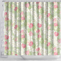 Anthurium Plumeria Lei Pastel Shower Curtain Green Hawaiian Splendid Palaka