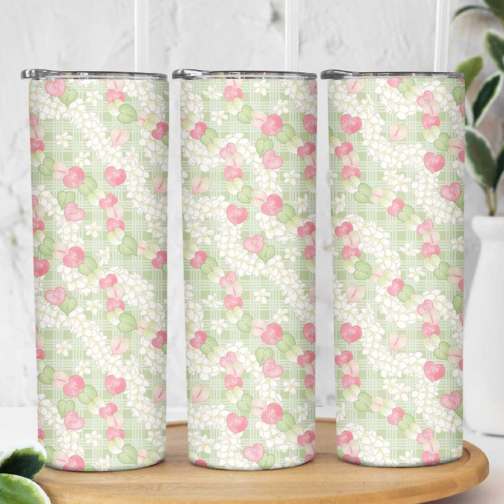 Anthurium Plumeria Lei Pastel Skinny Tumbler Green Hawaiian Splendid Palaka