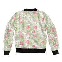 Anthurium Plumeria Lei Pastel Sleeve Zip Bomber Jacket Green Hawaiian Splendid Palaka