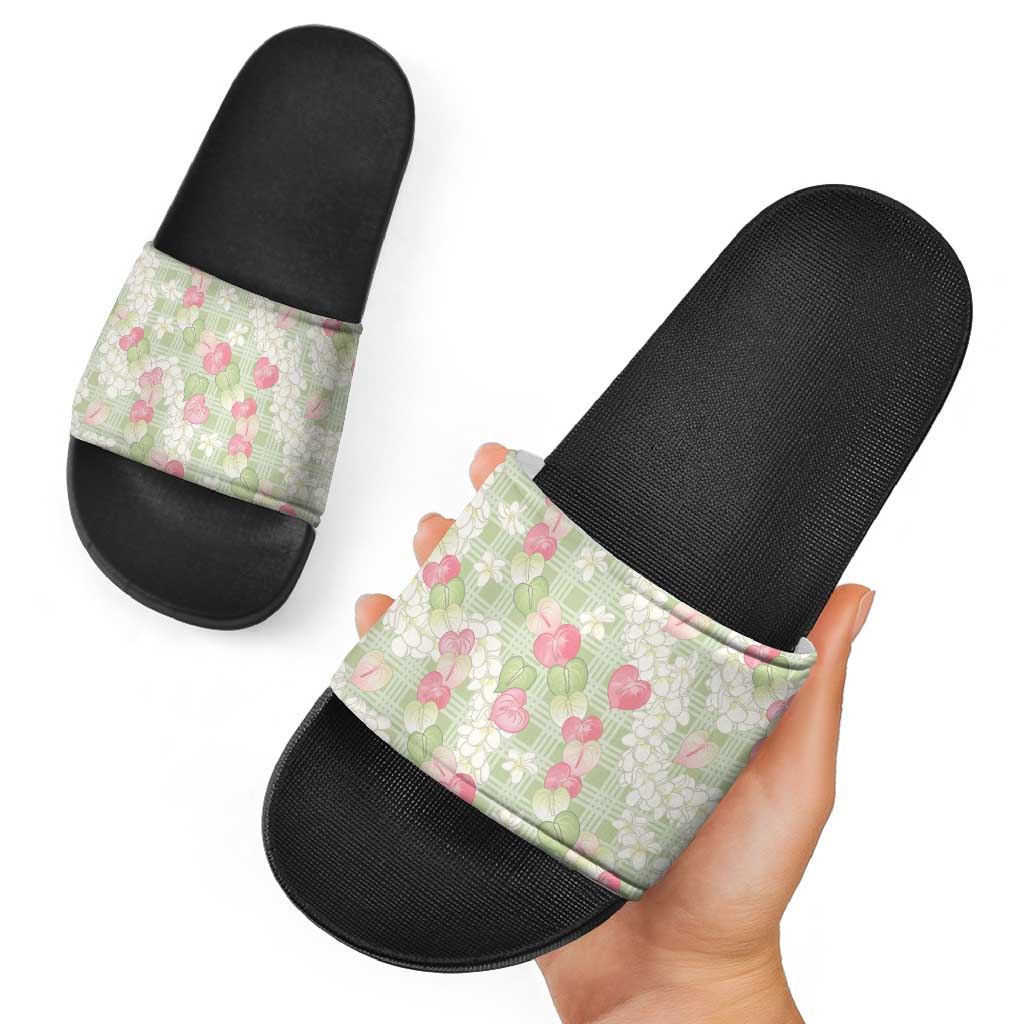 Anthurium Plumeria Lei Pastel Slide Sandals Green Hawaiian Splendid Palaka LT01 - Polynesian Pride