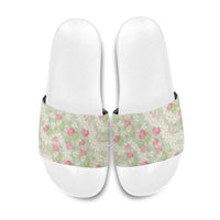 Anthurium Plumeria Lei Pastel Slide Sandals Green Hawaiian Splendid Palaka LT01 Green - Polynesian Pride