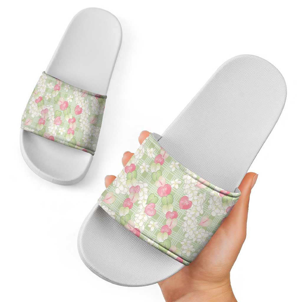Anthurium Plumeria Lei Pastel Slide Sandals Green Hawaiian Splendid Palaka LT01 - Polynesian Pride