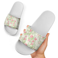 Anthurium Plumeria Lei Pastel Slide Sandals Green Hawaiian Splendid Palaka LT01 - Polynesian Pride