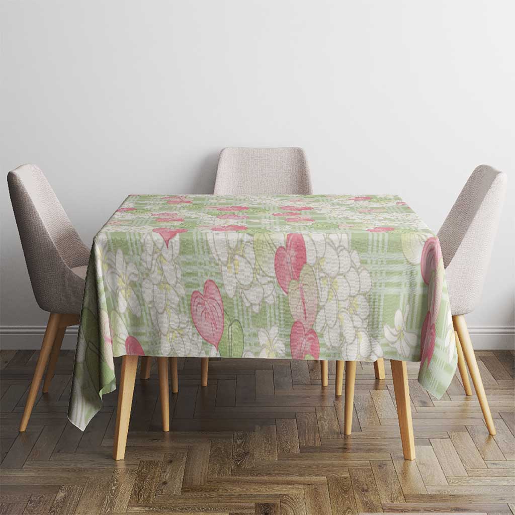 Anthurium Plumeria Lei Pastel Tablecloth Green Hawaiian Splendid Palaka