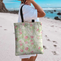 Anthurium Plumeria Lei Pastel Tote Bag Green Hawaiian Splendid Palaka LT01 - Polynesian Pride