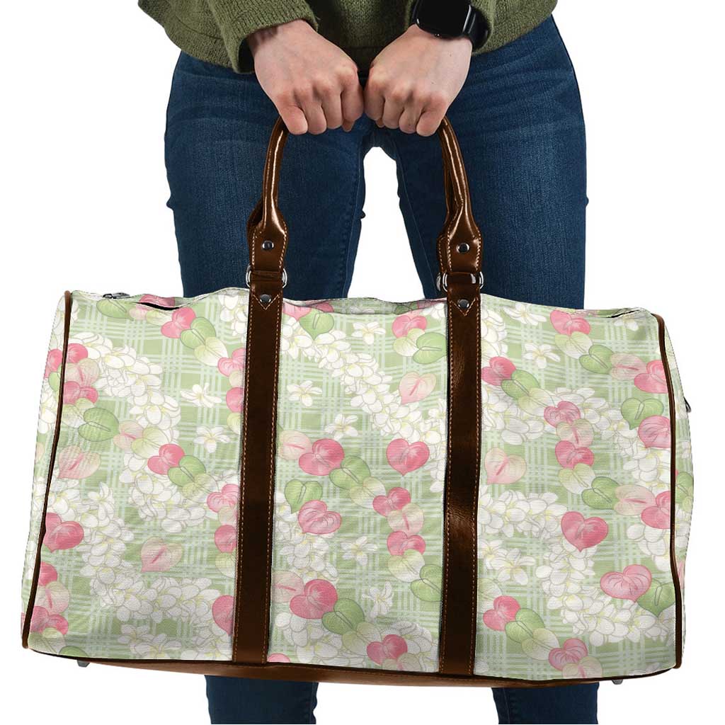 Anthurium Plumeria Lei Pastel Travel Bag Green Hawaiian Splendid Palaka
