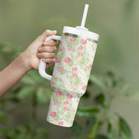 Anthurium Plumeria Lei Pastel Tumbler With Handle Green Hawaiian Splendid Palaka