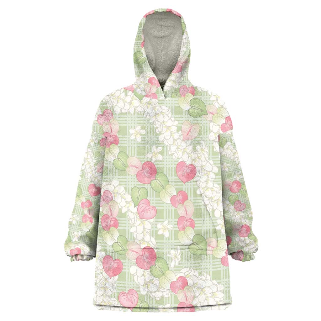 Anthurium Plumeria Lei Pastel Wearable Blanket Hoodie Green Hawaiian Splendid Palaka LT01 One Size Green - Polynesian Pride