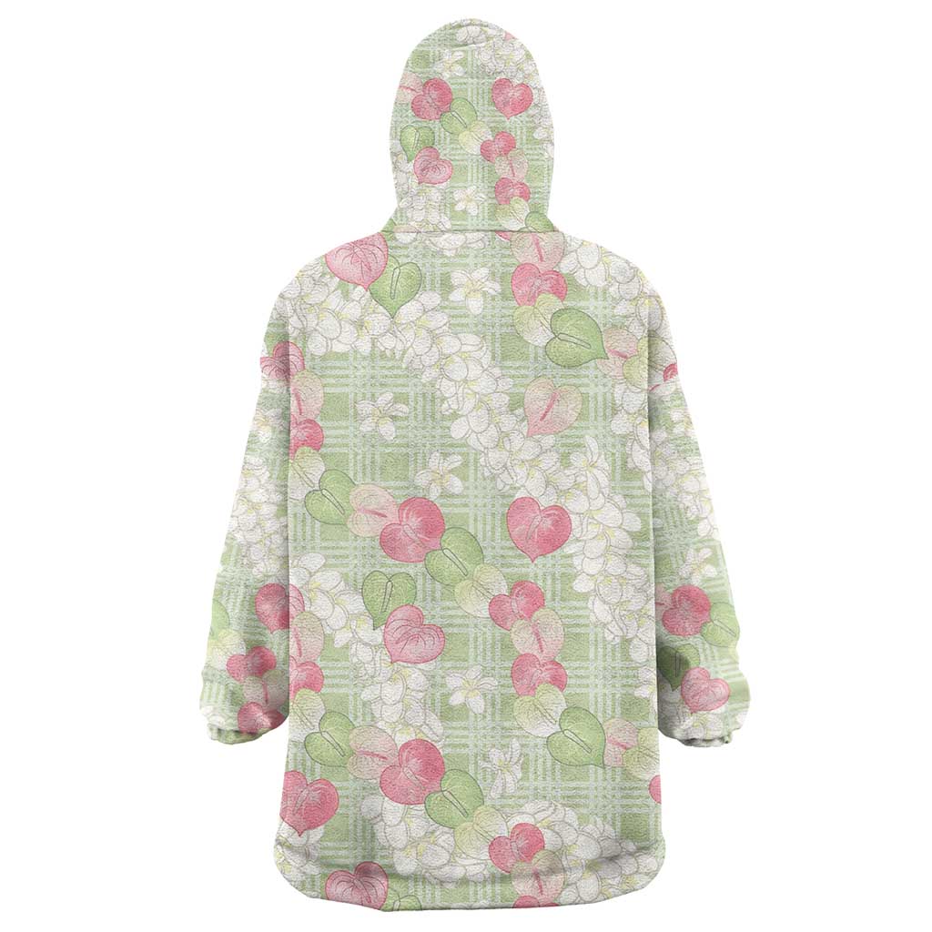 Anthurium Plumeria Lei Pastel Wearable Blanket Hoodie Green Hawaiian Splendid Palaka LT01 - Polynesian Pride