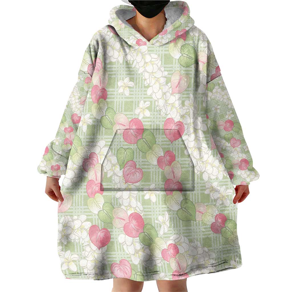 Anthurium Plumeria Lei Pastel Wearable Blanket Hoodie Green Hawaiian Splendid Palaka LT01 - Polynesian Pride