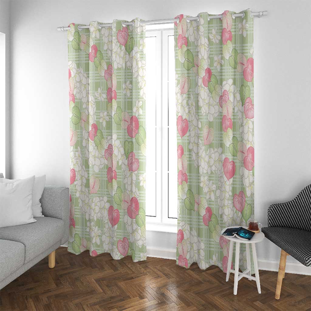 Anthurium Plumeria Lei Pastel Window Curtain Green Hawaiian Splendid Palaka