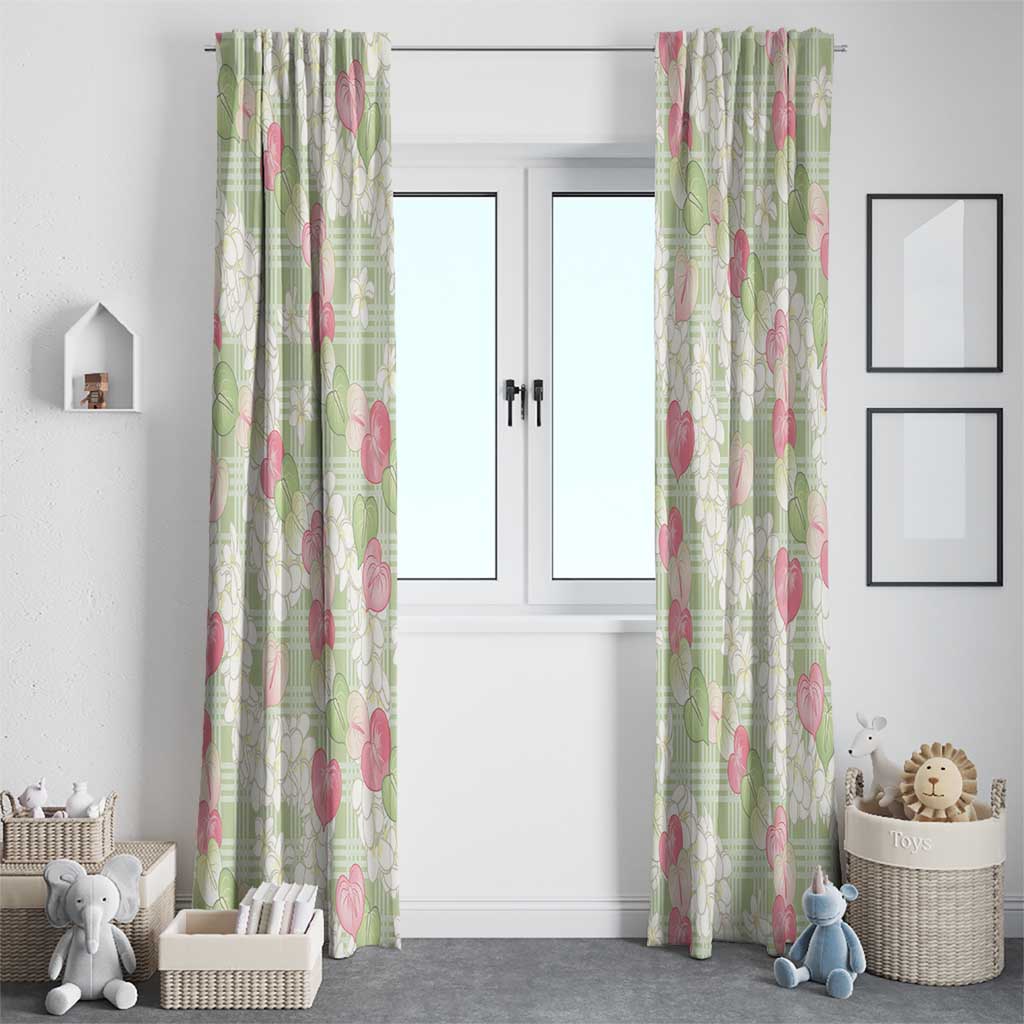 Anthurium Plumeria Lei Pastel Window Curtain Green Hawaiian Splendid Palaka