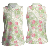 Anthurium Plumeria Lei Pastel Women Sleeveless Polo Shirt Green Hawaiian Splendid Palaka