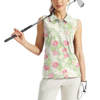 Anthurium Plumeria Lei Pastel Women Sleeveless Polo Shirt Green Hawaiian Splendid Palaka