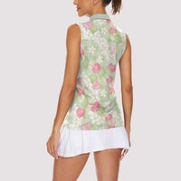 Anthurium Plumeria Lei Pastel Women Sleeveless Polo Shirt Green Hawaiian Splendid Palaka