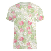 Anthurium Plumeria Lei Pastel Women V-Neck T-Shirt Green Hawaiian Splendid Palaka