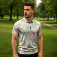 Anthurium Plumeria Lei Pastel Zipper Polo Shirt Green Hawaiian Splendid Palaka LT01 - Polynesian Pride