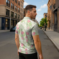 Anthurium Plumeria Lei Pastel Zipper Polo Shirt Green Hawaiian Splendid Palaka LT01 - Polynesian Pride