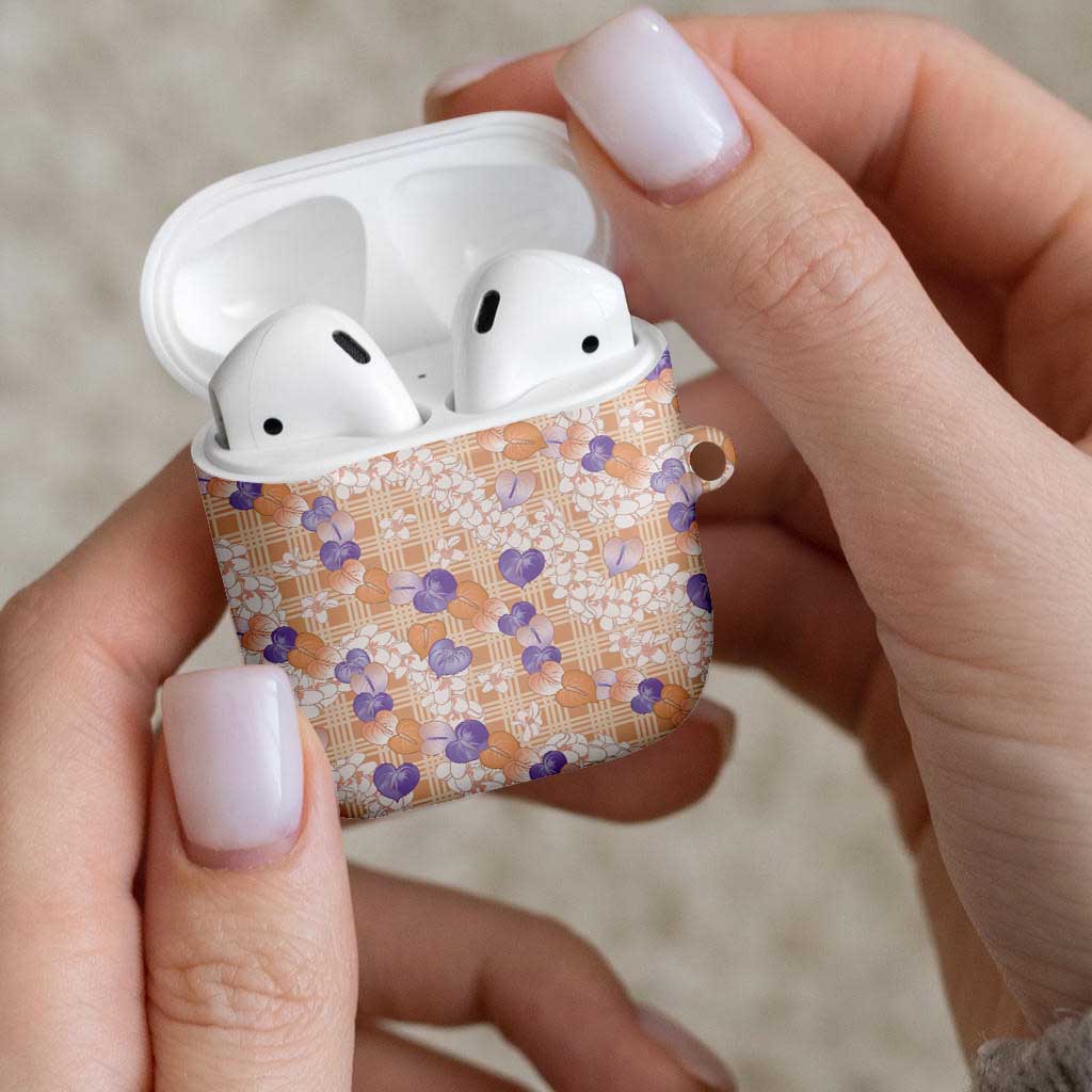 Anthurium Plumeria Lei Pastel AirPods Case Orange Hawaiian Splendid Palaka LT01 - Polynesian Pride