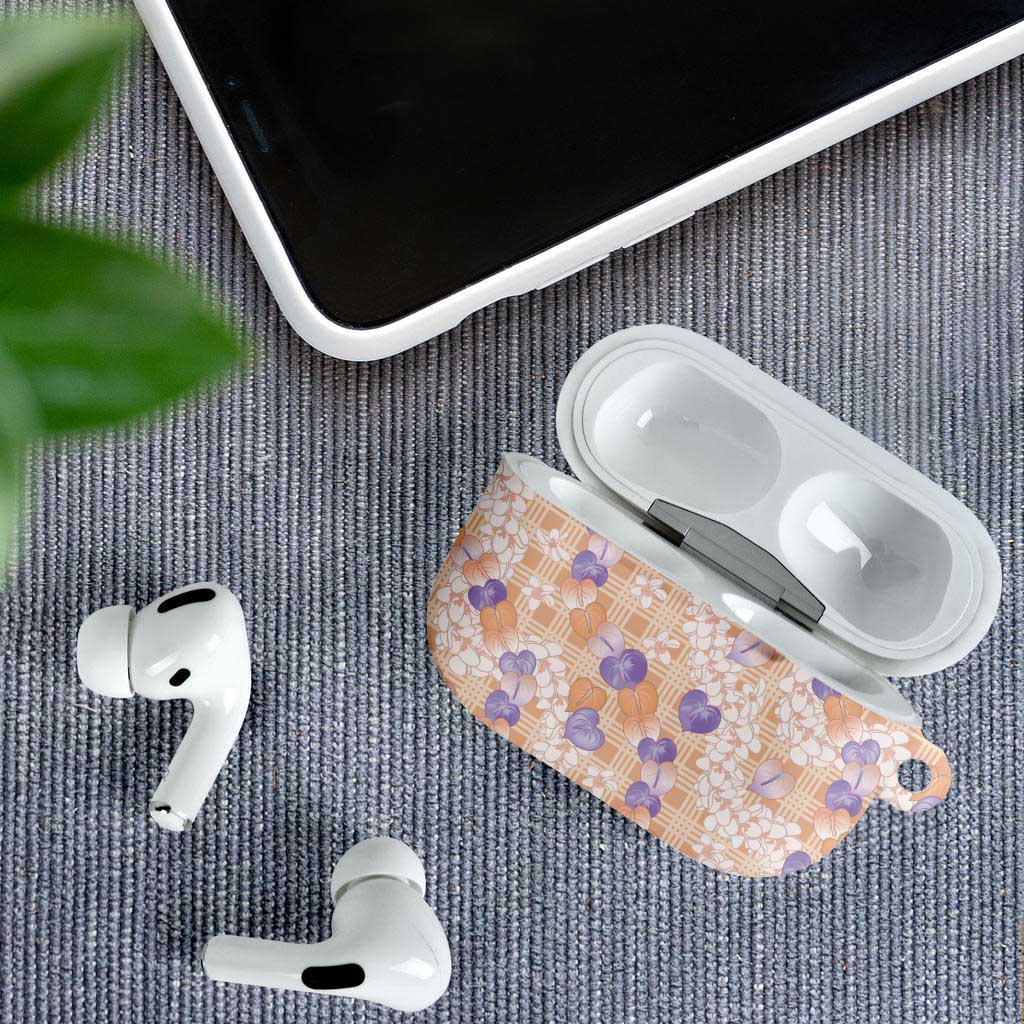 Anthurium Plumeria Lei Pastel AirPods Case Orange Hawaiian Splendid Palaka LT01 - Polynesian Pride