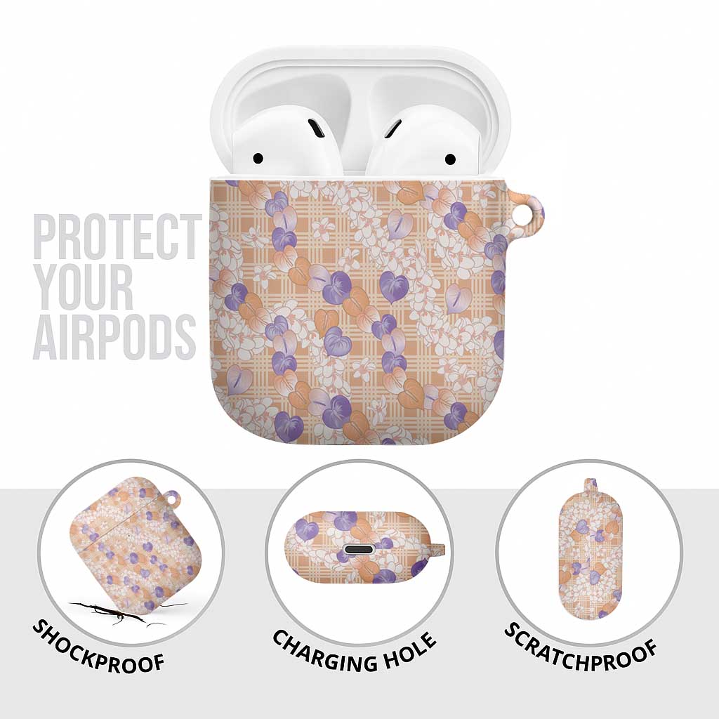 Anthurium Plumeria Lei Pastel AirPods Case Orange Hawaiian Splendid Palaka LT01 - Polynesian Pride