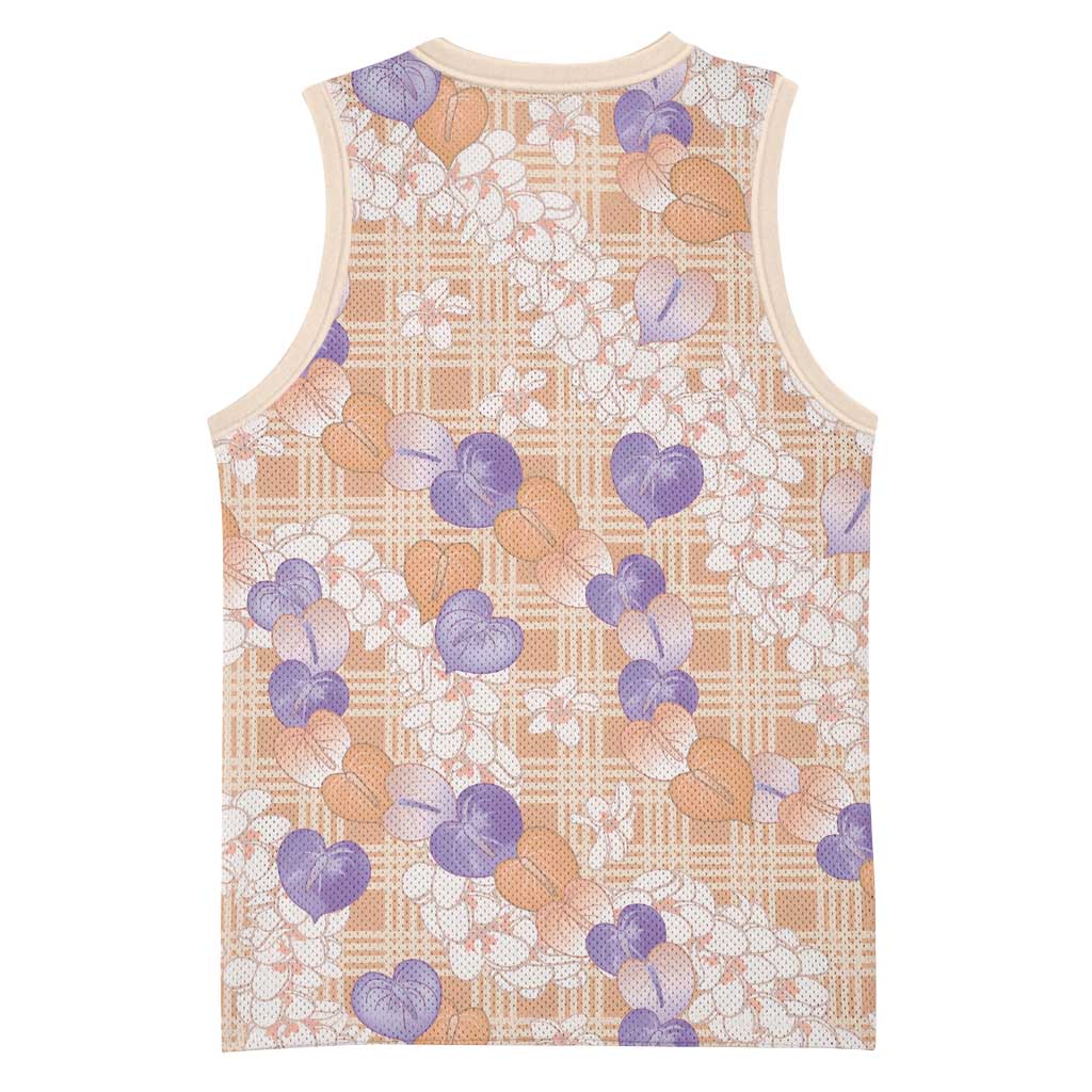 Anthurium Plumeria Lei Pastel Basketball Jersey Orange Hawaiian Splendid Palaka LT01 - Polynesian Pride