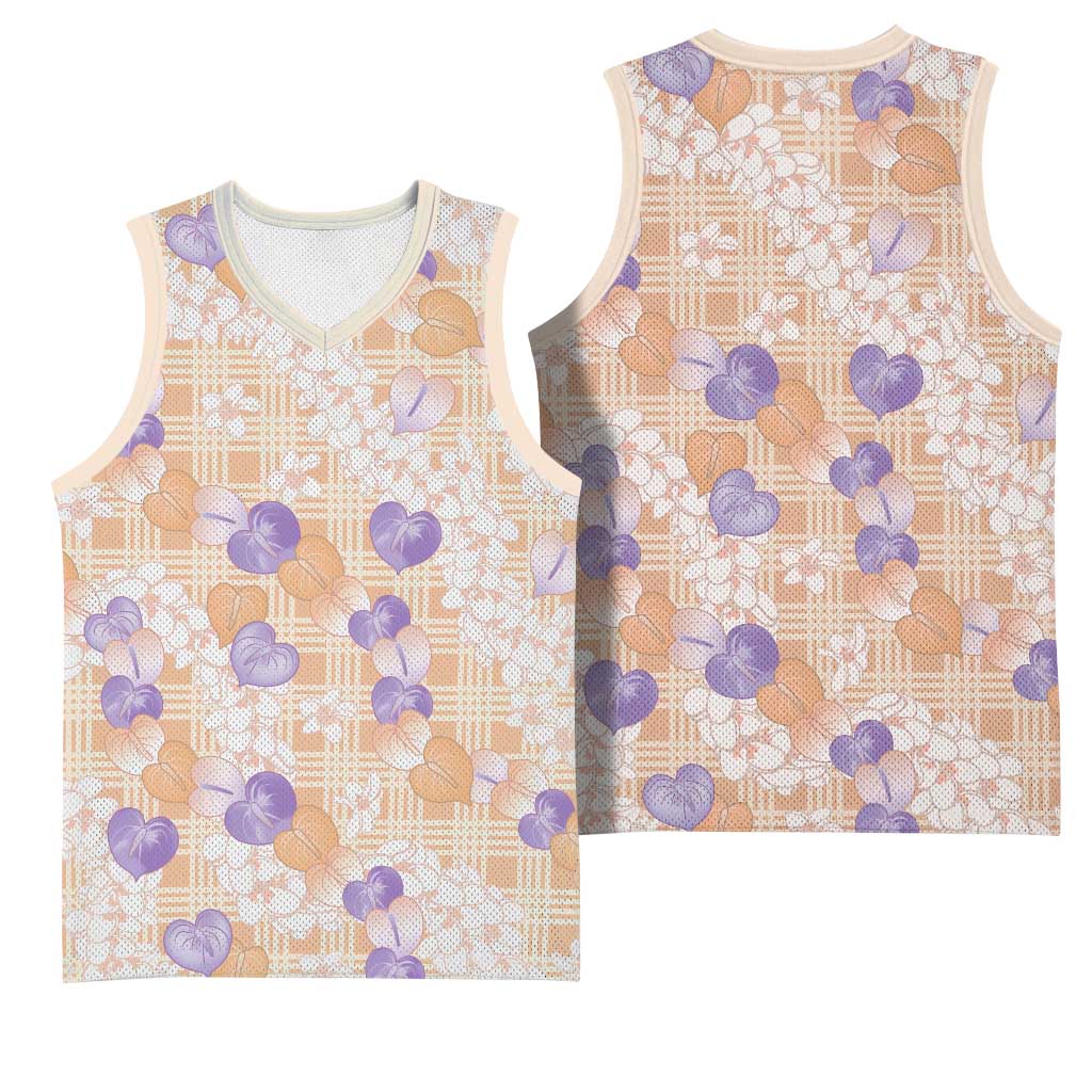 Anthurium Plumeria Lei Pastel Basketball Jersey Orange Hawaiian Splendid Palaka LT01 - Polynesian Pride