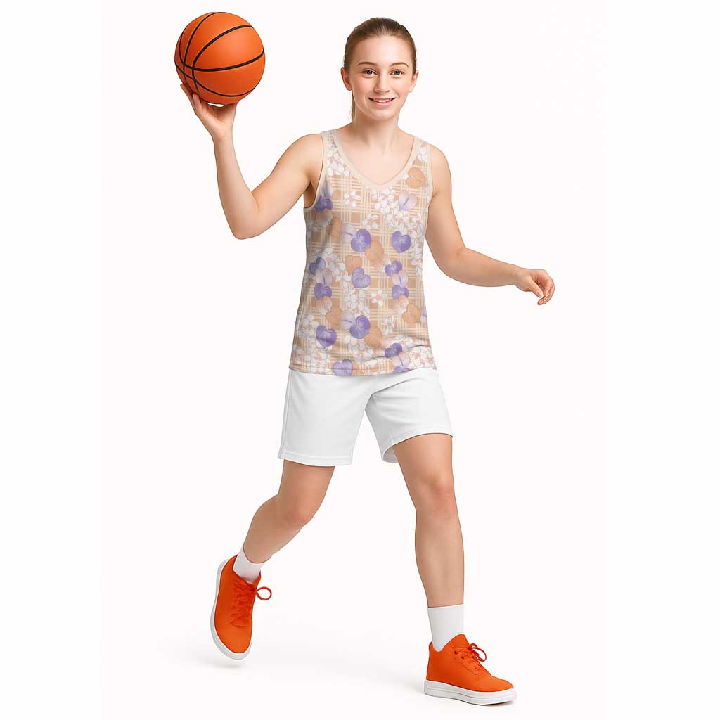 Anthurium Plumeria Lei Pastel Basketball Jersey Orange Hawaiian Splendid Palaka LT01 - Polynesian Pride