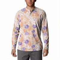 Anthurium Plumeria Lei Pastel Button Sweatshirt Orange Hawaiian Splendid Palaka