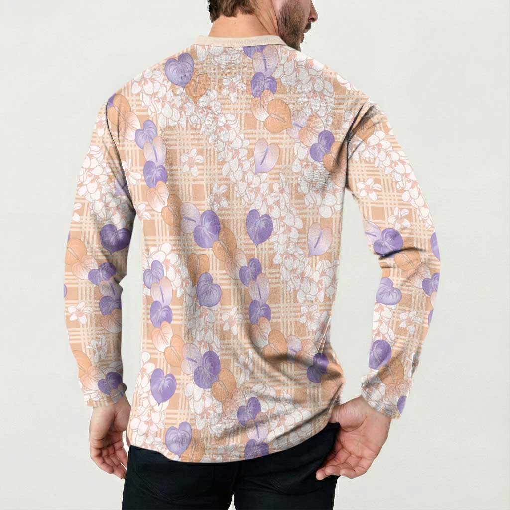 Anthurium Plumeria Lei Pastel Button Sweatshirt Orange Hawaiian Splendid Palaka