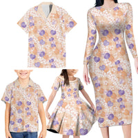 Anthurium Plumeria Lei Pastel Family Matching Long Sleeve Bodycon Dress and Hawaiian Shirt Orange Hawaiian Splendid Palaka
