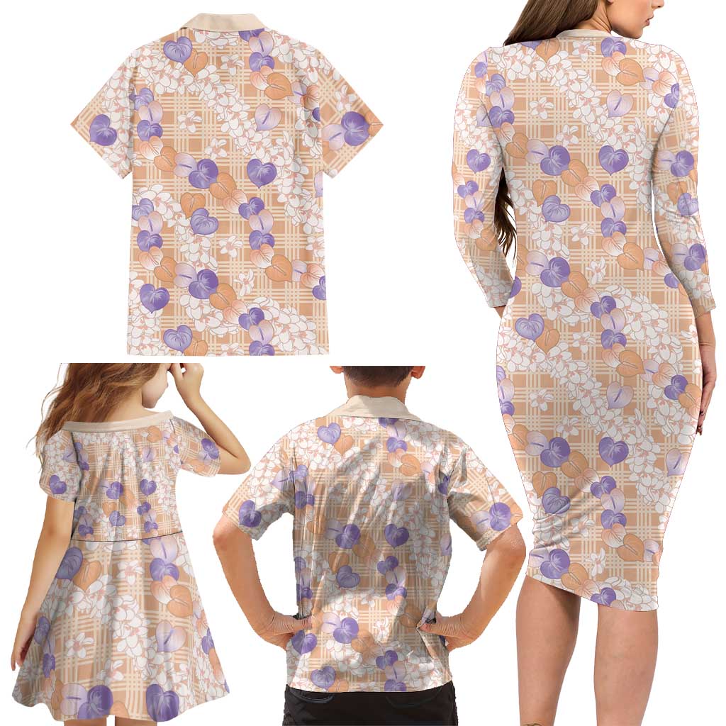 Anthurium Plumeria Lei Pastel Family Matching Long Sleeve Bodycon Dress and Hawaiian Shirt Orange Hawaiian Splendid Palaka