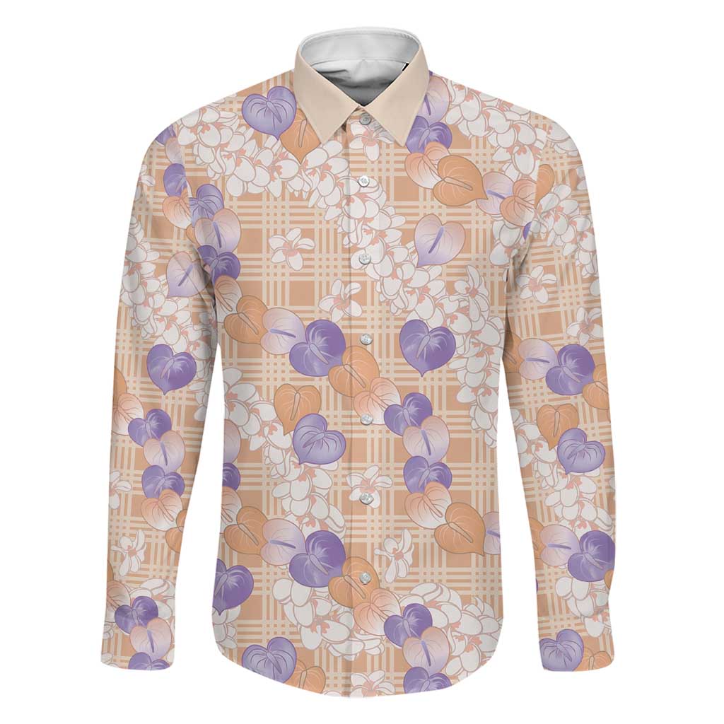Anthurium Plumeria Lei Pastel Family Matching Off Shoulder Maxi Dress and Hawaiian Shirt Orange Hawaiian Splendid Palaka LT01 Dad's Shirt - Long Sleeve Orange - Polynesian Pride