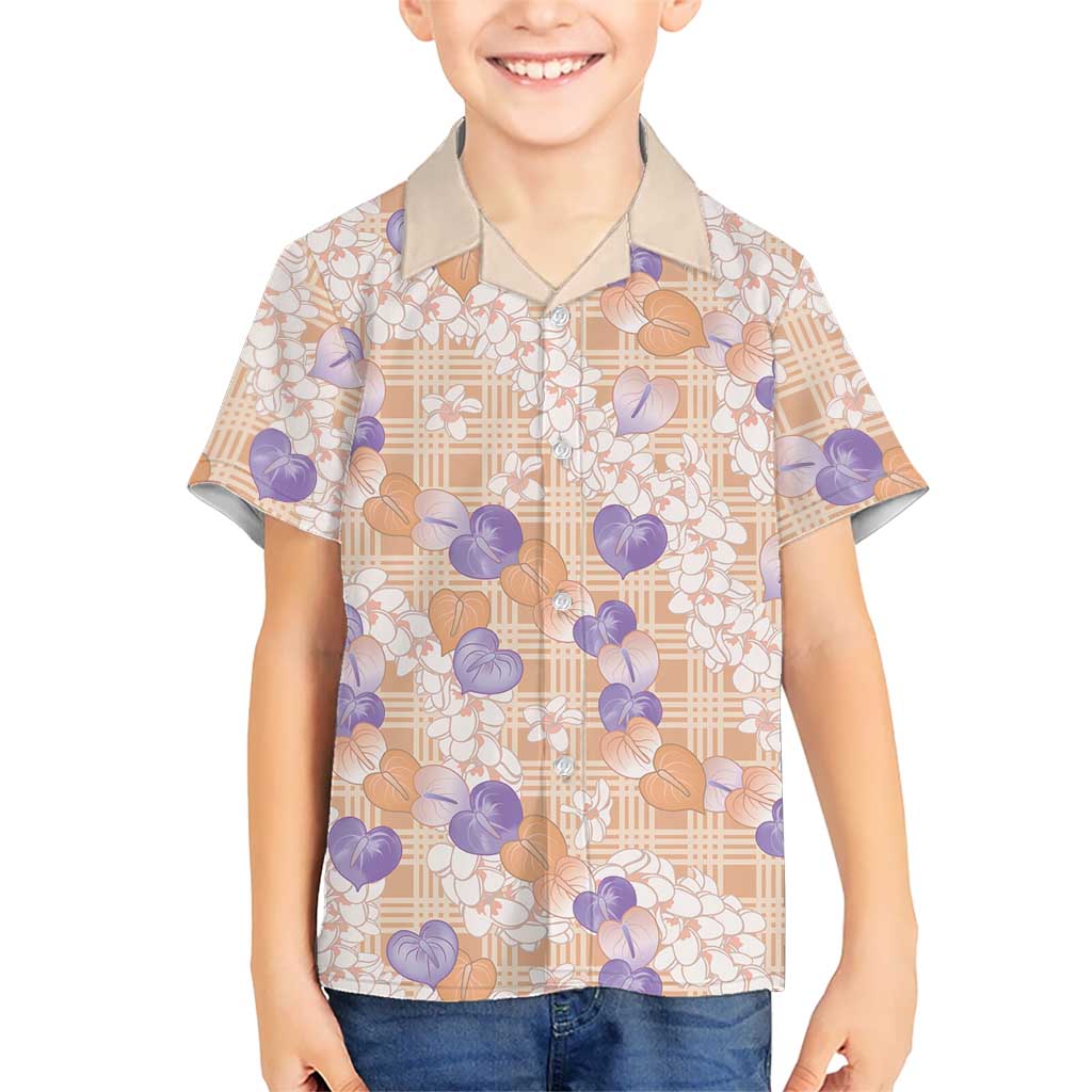 Anthurium Plumeria Lei Pastel Family Matching Off Shoulder Maxi Dress and Hawaiian Shirt Orange Hawaiian Splendid Palaka LT01 Son's Shirt Orange - Polynesian Pride