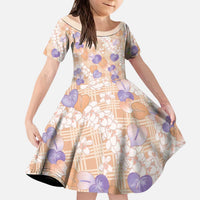 Anthurium Plumeria Lei Pastel Kid Short Sleeve Dress Orange Hawaiian Splendid Palaka
