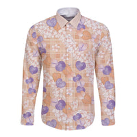 Anthurium Plumeria Lei Pastel Long Sleeve Button Shirt Orange Hawaiian Splendid Palaka