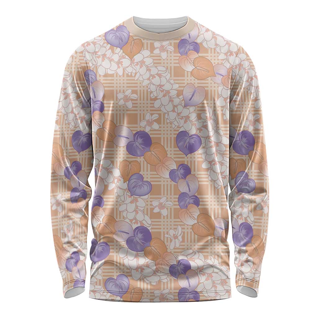 Anthurium Plumeria Lei Pastel Long Sleeve Shirt Orange Hawaiian Splendid Palaka