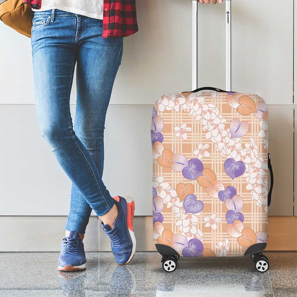 Anthurium Plumeria Lei Pastel Luggage Cover Orange Hawaiian Splendid Palaka