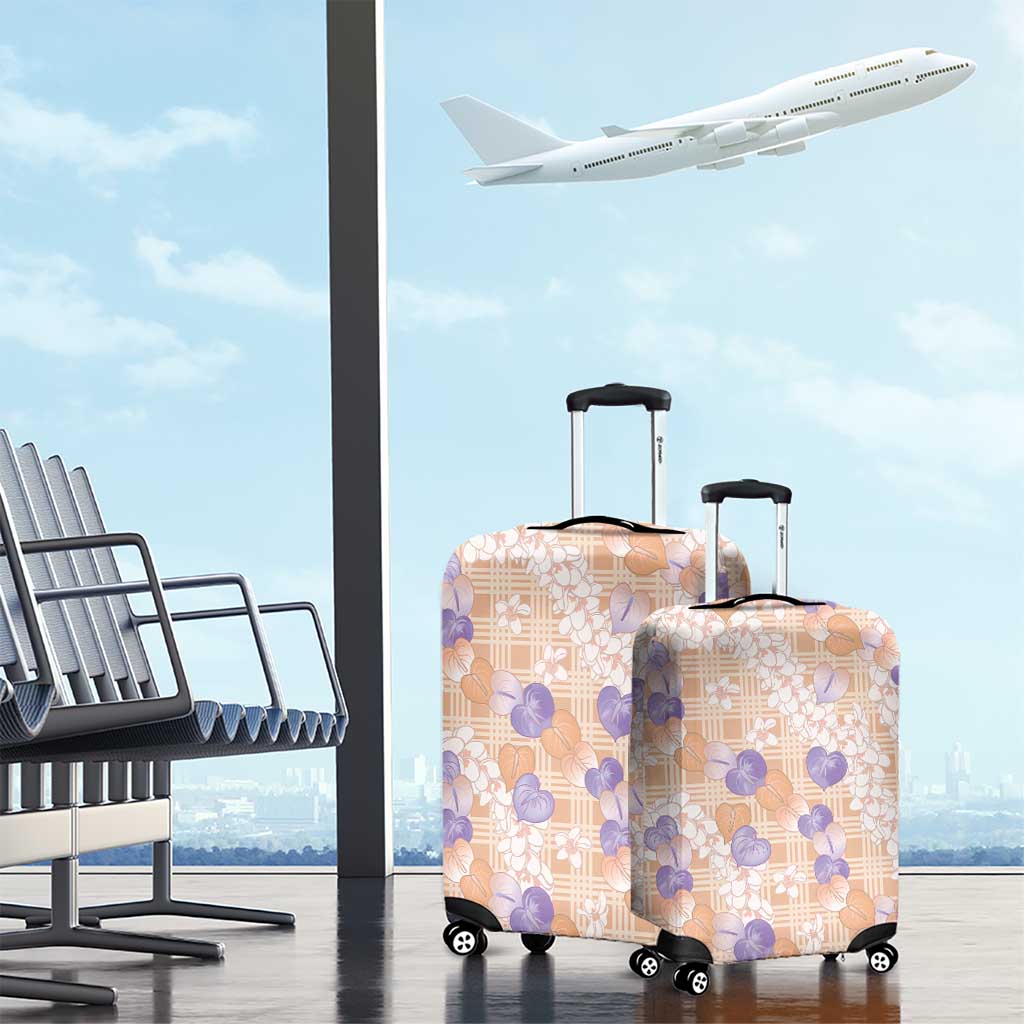 Anthurium Plumeria Lei Pastel Luggage Cover Orange Hawaiian Splendid Palaka