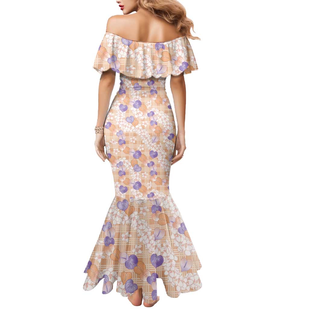 Anthurium Plumeria Lei Pastel Mermaid Dress Orange Hawaiian Splendid Palaka