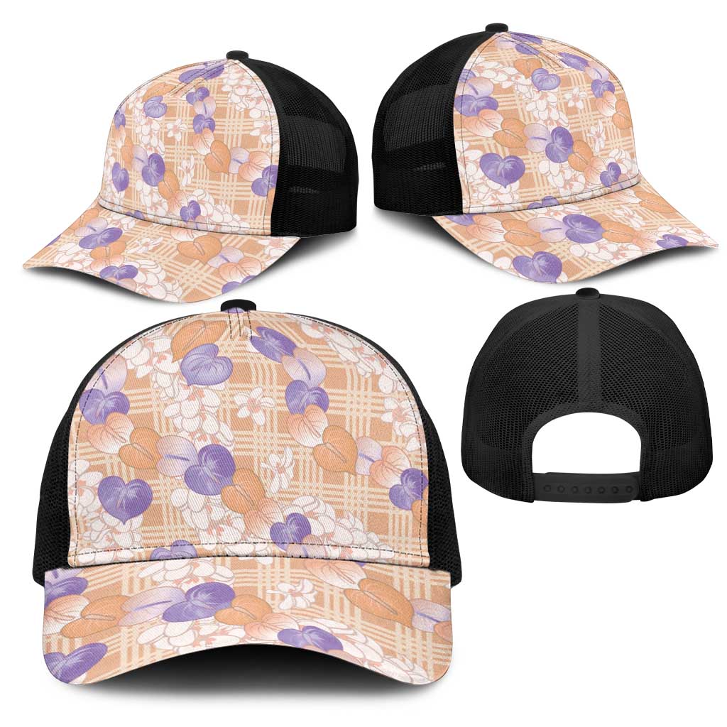 Anthurium Plumeria Lei Pastel Mesh Trucker Cap Orange Hawaiian Splendid Palaka