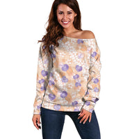 Anthurium Plumeria Lei Pastel Off Shoulder Sweater Orange Hawaiian Splendid Palaka