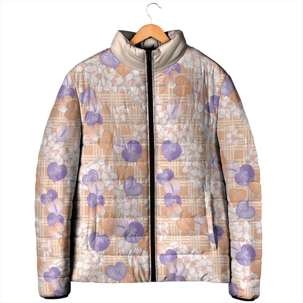 Anthurium Plumeria Lei Pastel Padded Jacket Orange Hawaiian Splendid Palaka