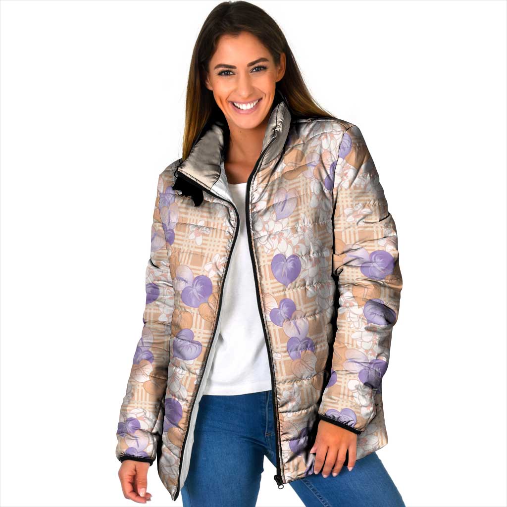 Anthurium Plumeria Lei Pastel Padded Jacket Orange Hawaiian Splendid Palaka
