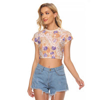 Anthurium Plumeria Lei Pastel Raglan Cropped T Shirt Orange Hawaiian Splendid Palaka